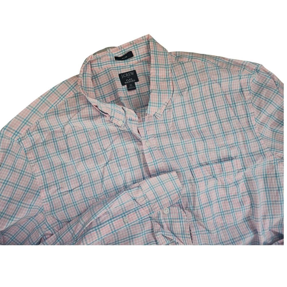 J Crew Shirt Men's‎ XL Slim Fit  Plaid Flex Washed  Pink Blue preppy EXC Button